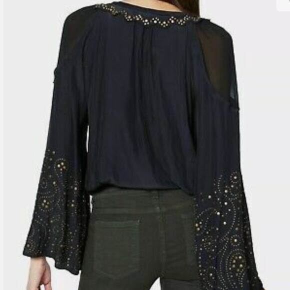 Ramy Brook Tilly Studded‎ Long Bell Sleeve V-Neck Blouse Top - Picture 3 of 12